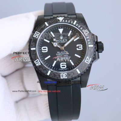 Swiss Replica Blaken Rolex Submariner Carbon Fiber Bezel Arabic Markers Black Case 3135 Watch